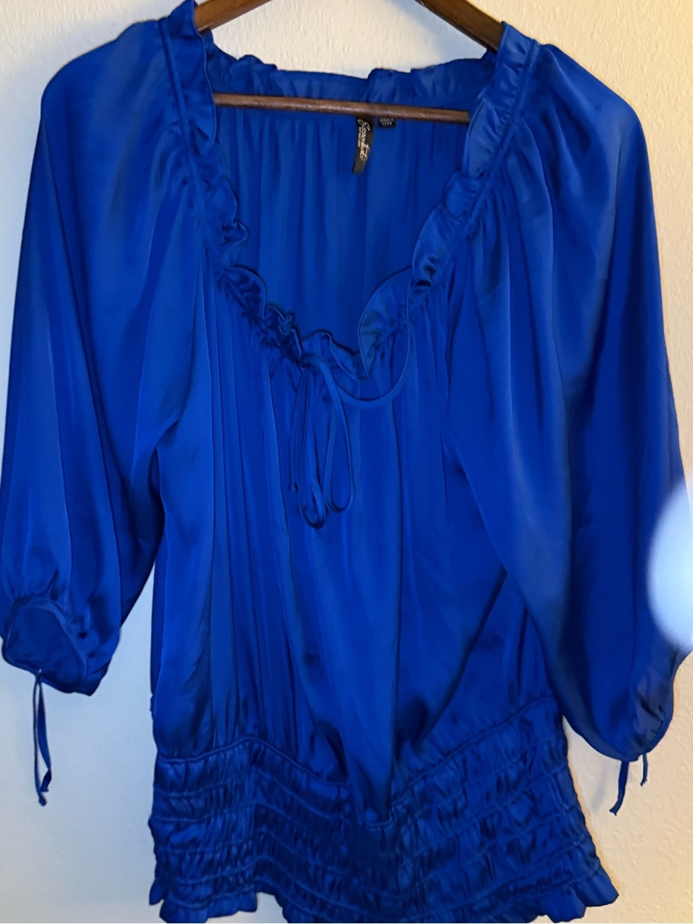 Essentials Royal Blue Ruffled Peasant Blouse